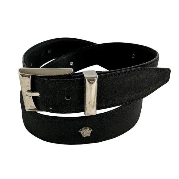 Genuine GIANNI VERSACE Black Leather Studded Medusa Unisex Belt Italy 34